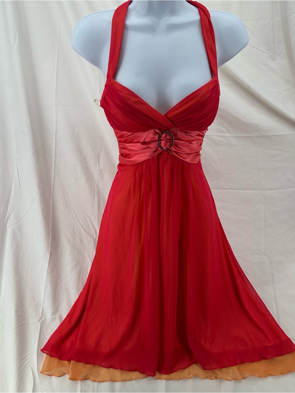 Babydoll Coquette Y2K City Triangles Red/Orange Halter Dress